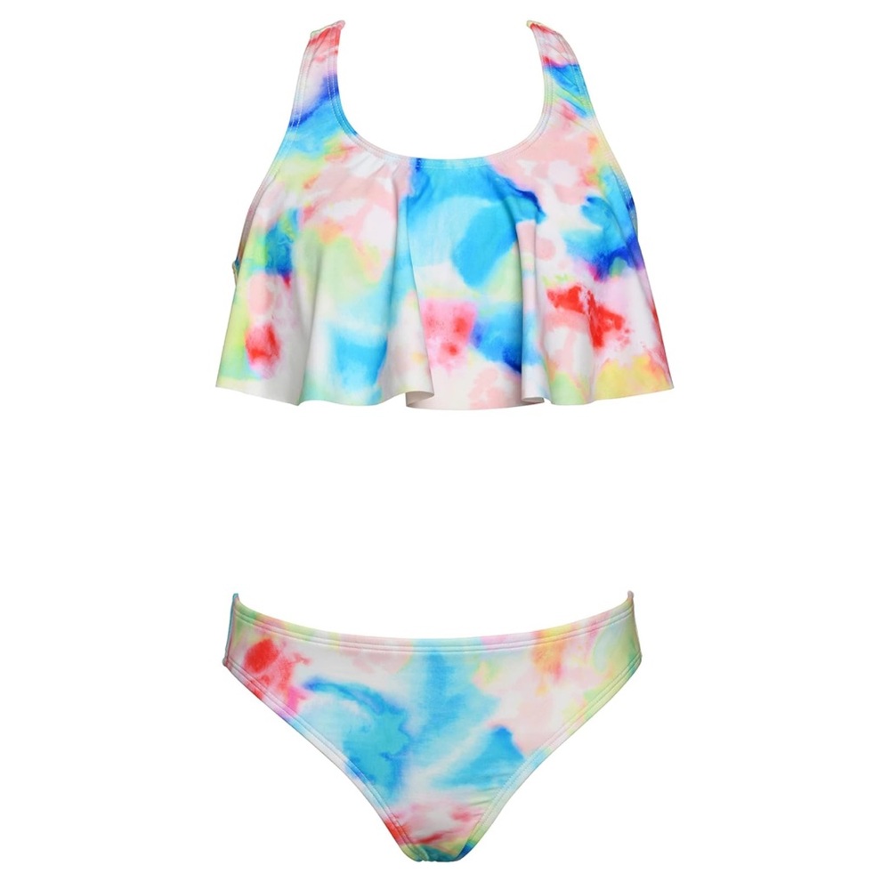 Hobie Girls Flounce Bikini Swimsuit Set in Multicolor Tie Dye size 12